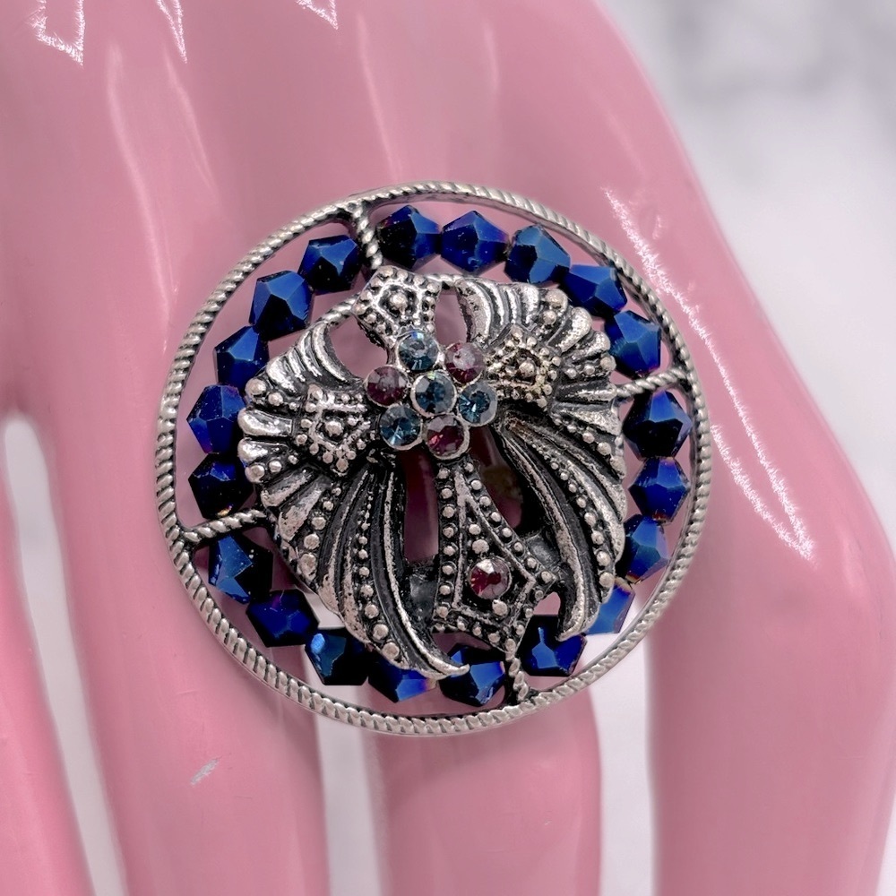 Crystal Cross with Wings‎ Beaded Round Costume Jewelry Ring